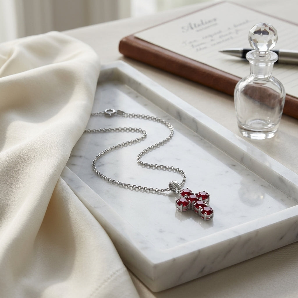 Rhodolite Garnet And Diamond Prong-set Cross Pendant In 14k White Gold — atelier still life