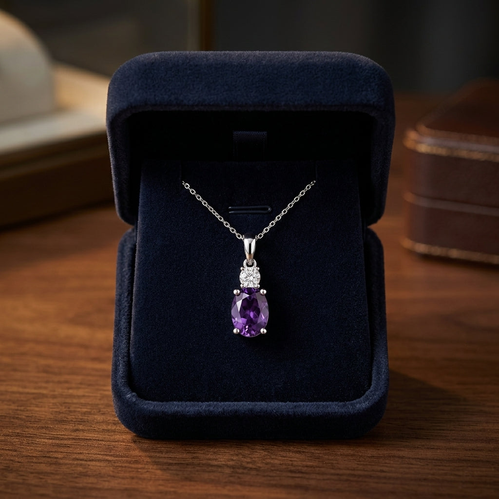 Amethyst Oval And Diamond Pendant In 14k Gold (7x5 Mm) — gift presentation
