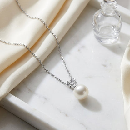 White Cultured Akoya Pearl Pendant With Diamond Prong-set Tapered Bail In 14k White Gold — atelier still life