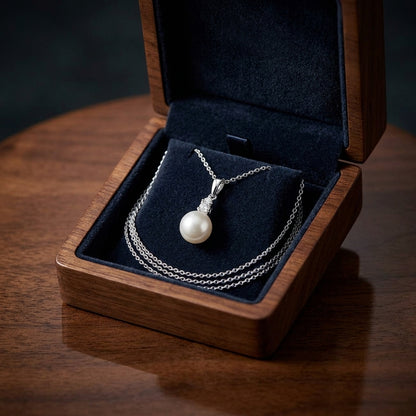 Pearl And Diamond Drop Pendant In 14k White Gold 17in Curb Chain — gift presentation