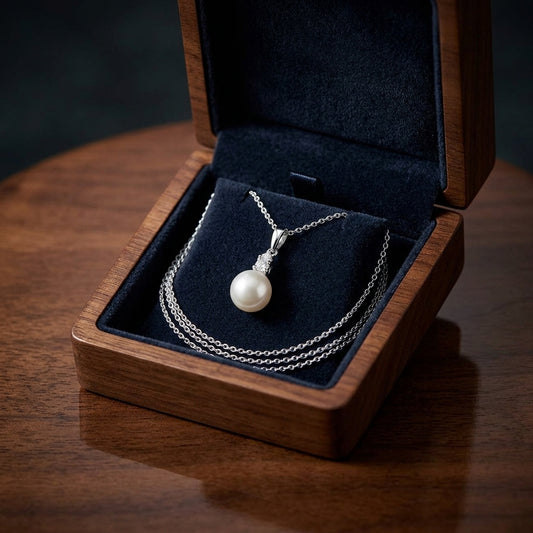 Pearl And Diamond Drop Pendant In 14k White Gold 17in Curb Chain — gift presentation