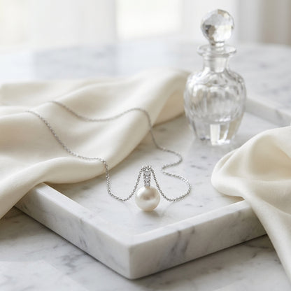 White Cultured Akoya Pearl And Diamond Pendant In 14k White Gold — atelier still life