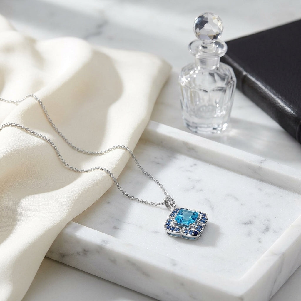 Swiss Blue Topaz, Sapphire And Diamond Pendant In 14k White Gold — atelier still life