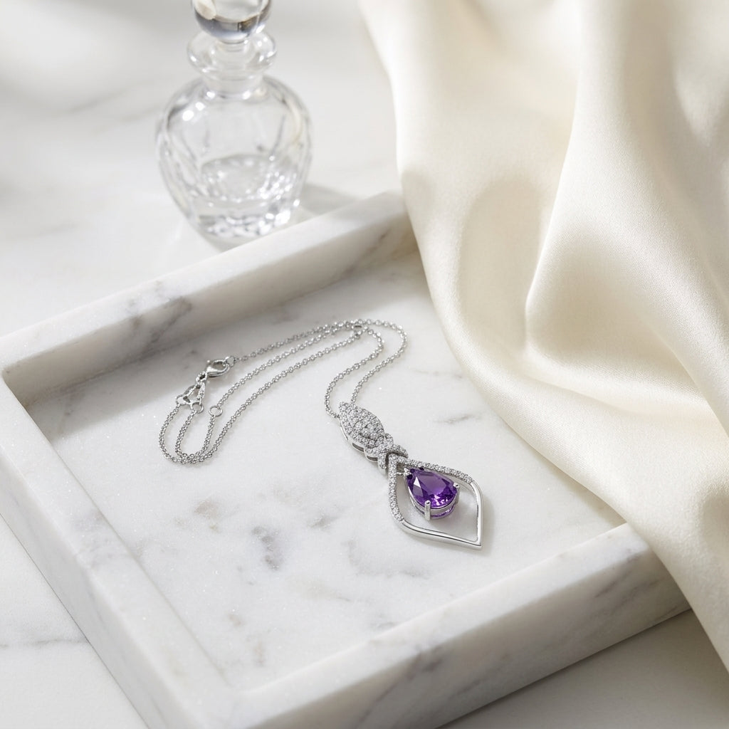 Amethyst And Diamond Studded Kite Pendant In 14k White Gold — atelier still life