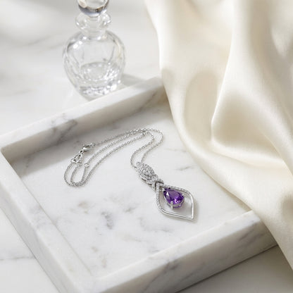 Amethyst And Diamond Studded Kite Pendant In 14k White Gold — atelier still life