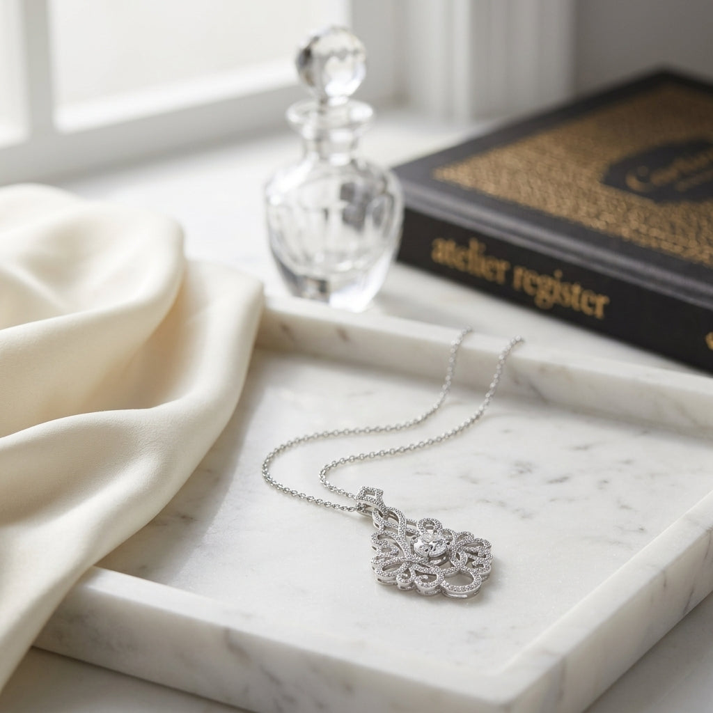 Diamond Chandelier Pendant With 0.50ct Round Center In 14k White Gold — atelier still life