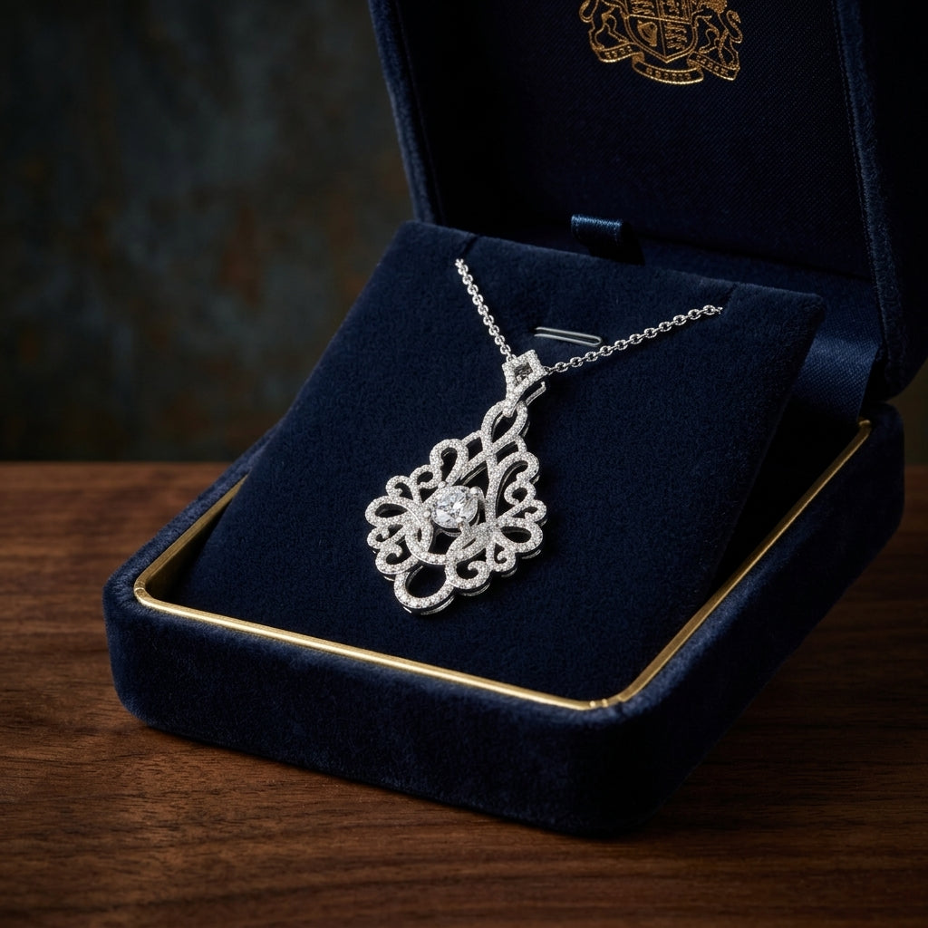 Diamond Chandelier Pendant With 0.50ct Round Center In 14k White Gold — gift presentation