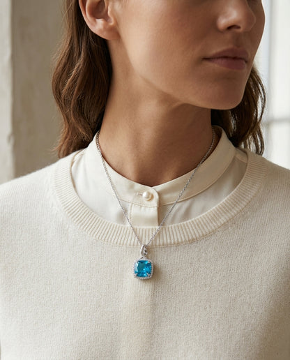 Swiss Blue Topaz & Diamond In 14k White Gold — editorial close-up
