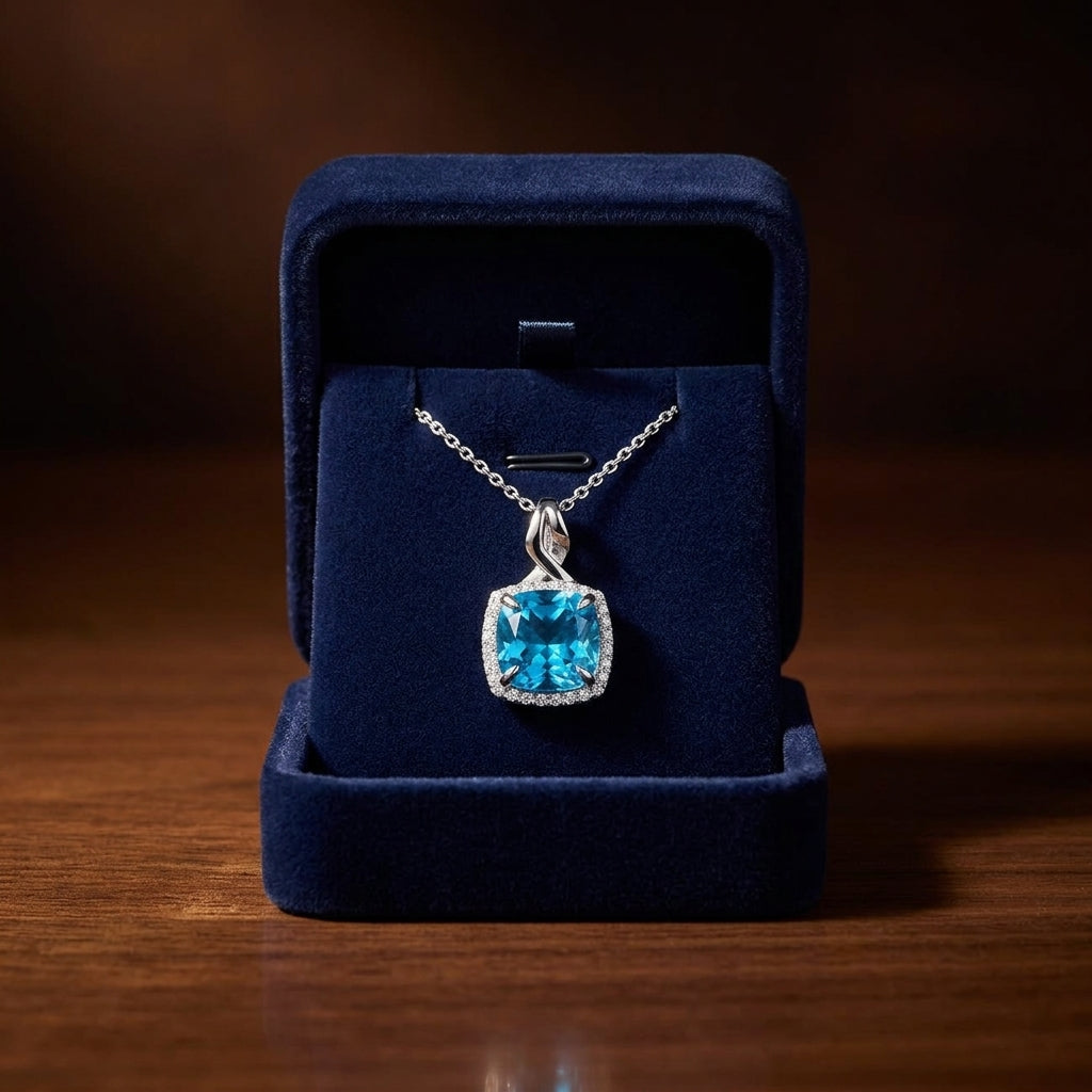 Swiss Blue Topaz & Diamond In 14k White Gold — gift presentation