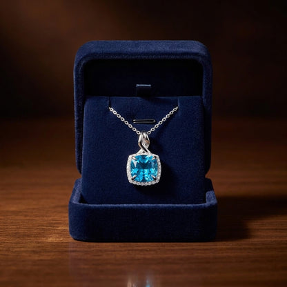 Swiss Blue Topaz & Diamond In 14k White Gold — gift presentation