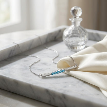 Blue Topaz 5 Stone Bar Necklace In 14k White Gold — atelier still life