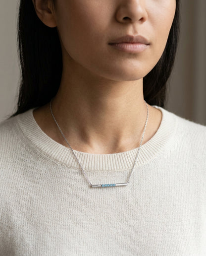 Blue Topaz 5 Stone Bar Necklace In 14k White Gold — editorial close-up