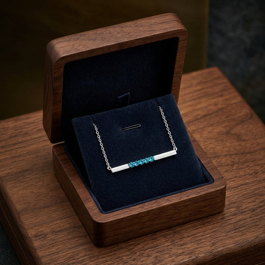 Blue Topaz 5 Stone Bar Necklace In 14k White Gold — gift presentation