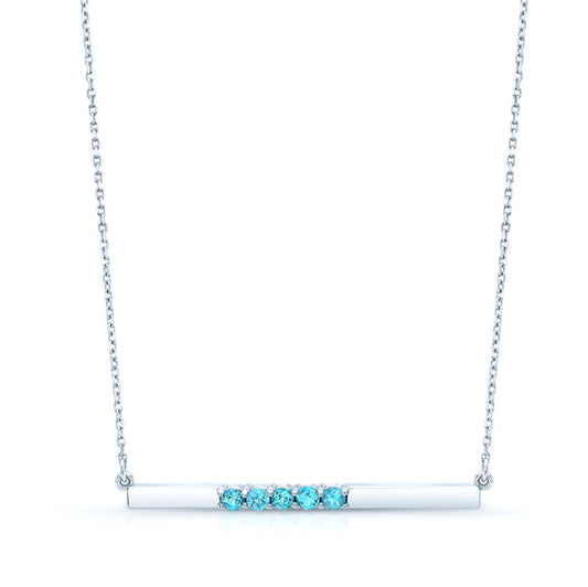Blue Topaz Bar Necklace In 14k White Gold