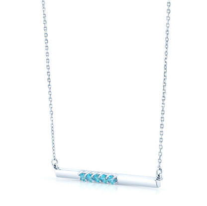 Blue Topaz Bar Necklace In 14k White Gold