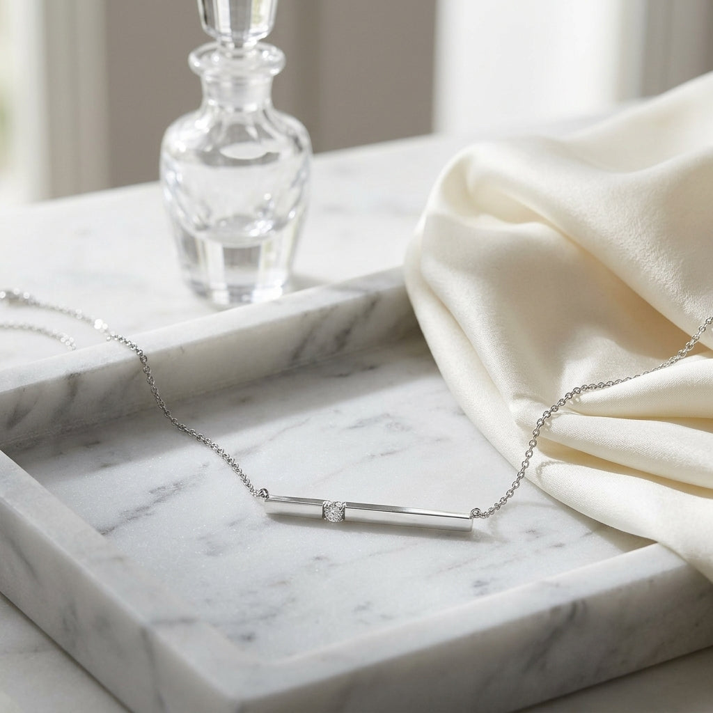 Diamond Bar Necklace In 14k White Gold 1/10ctw, 17 Inch Chain — atelier still life