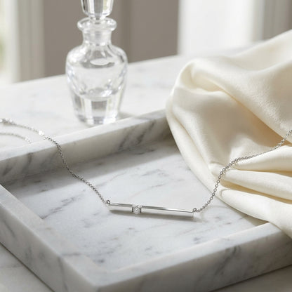 Diamond Bar Necklace In 14k White Gold 1/10ctw, 17 Inch Chain — atelier still life