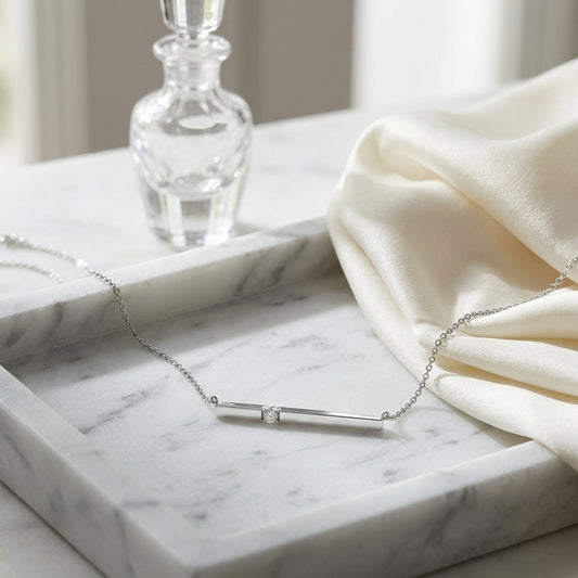 Diamond Bar Necklace In 14k White Gold 1/10ctw, 17 Inch Chain — atelier still life