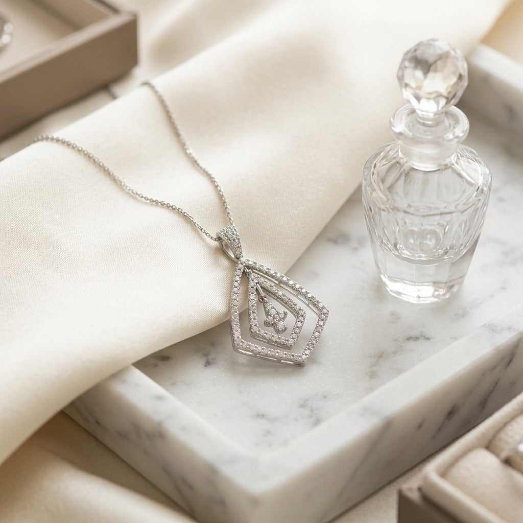 Pave Diamond Pendant in 14k White Gold (5/8 Ct. Tw.) — marble silk