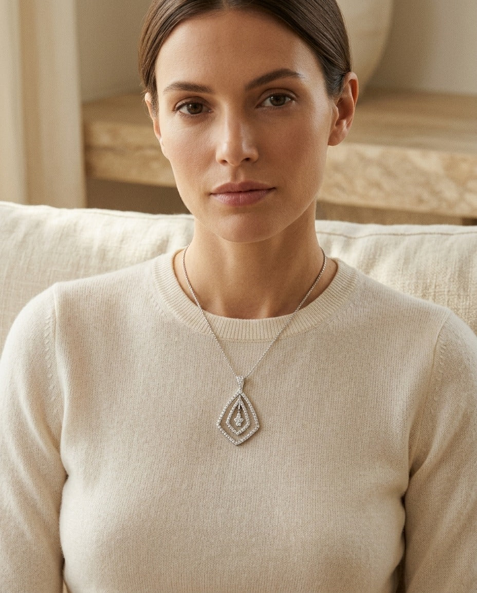 Pave Diamond Pendant in 14k White Gold (5/8 Ct. Tw.) — portrait close