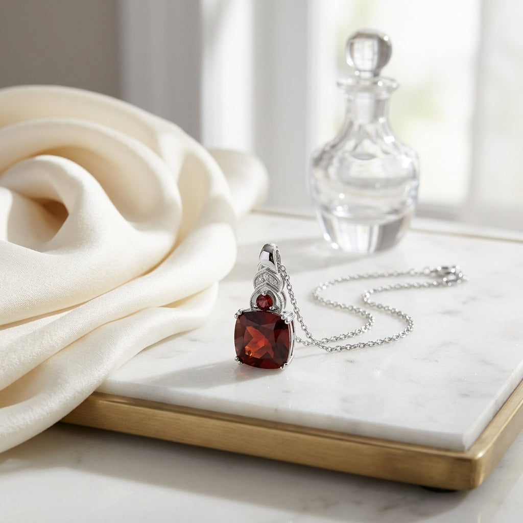 Rhodolite Garnet & Diamond Pendant In 14k White Gold — atelier still life