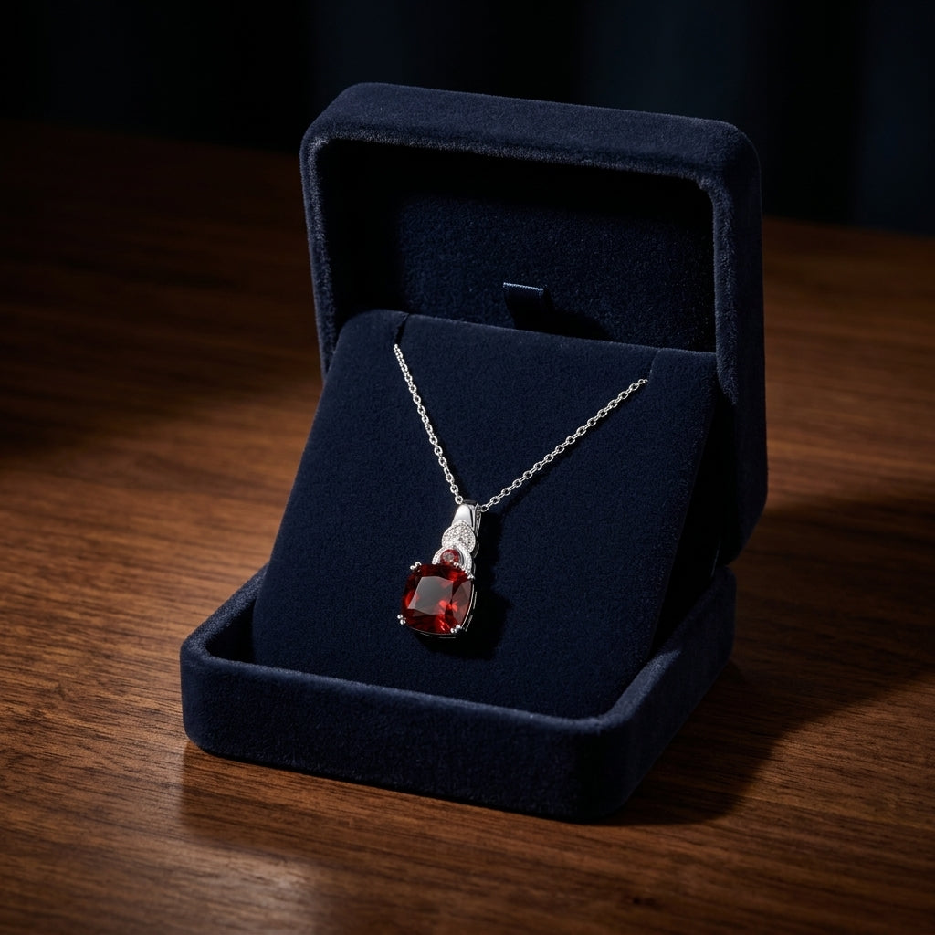 Rhodolite Garnet & Diamond Pendant In 14k White Gold — gift presentation