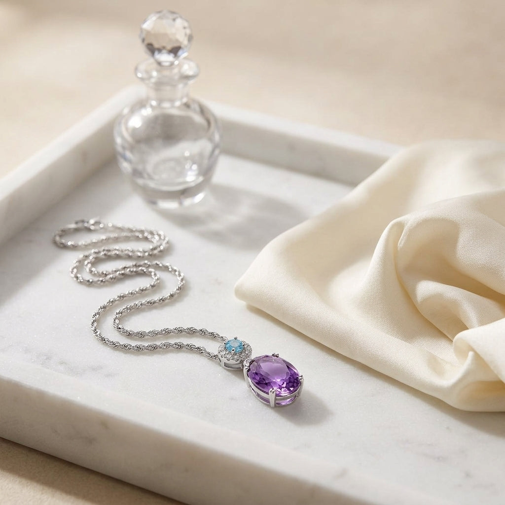 Amethyst, Swiss Blue Topaz And Diamond Earrings In 14k White Gold (9x7mm) — atelier still life