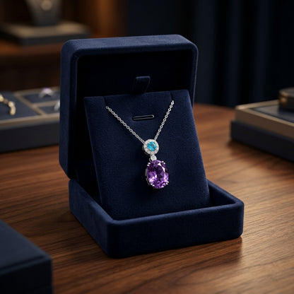 Amethyst, Swiss Blue Topaz And Diamond Earrings In 14k White Gold (9x7mm) — gift presentation
