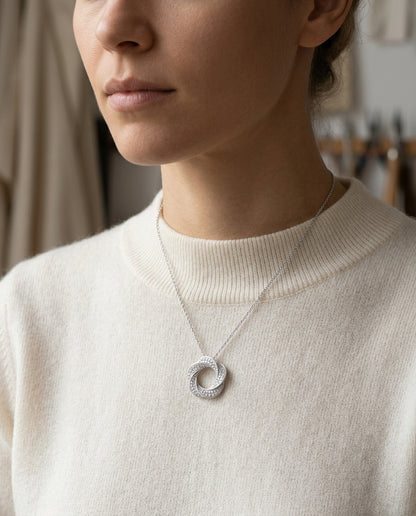 Diamond Wreath Pendant In 14k White Gold 18 In Curb Chain — editorial close-up