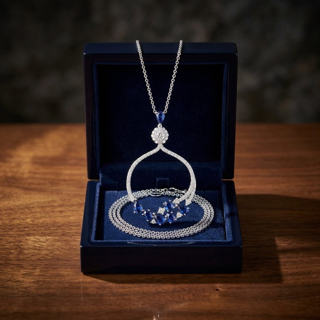 Sapphire And Diamond Cradle Pendant In 14k White Gold — gift presentation