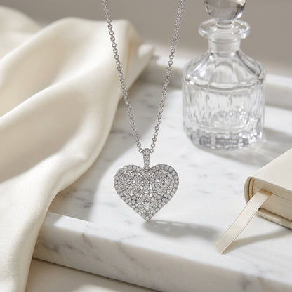 Three Cluster Heart Pendant In 14k White Gold — atelier still life
