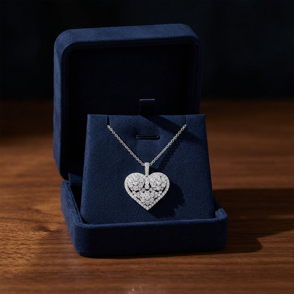 Three Cluster Heart Pendant In 14k White Gold — gift presentation