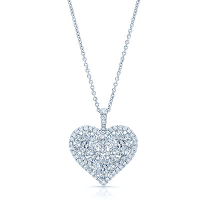 Three Cluster Heart Pendant In 14k White Gold