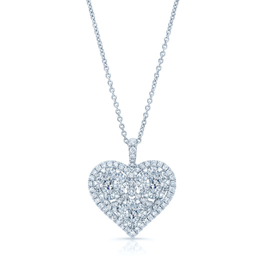 Three Cluster Heart Pendant In 14k White Gold