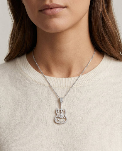 Diamond Guitar Pendant In 14k White Gold — editorial close-up