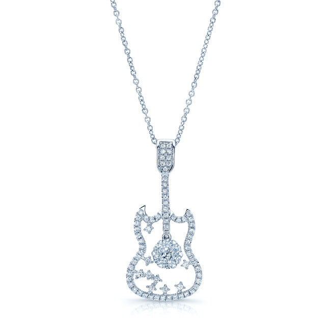 Diamond Guitar Pendant In 14k White Gold