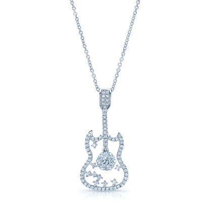 Diamond Guitar Pendant In 14k White Gold