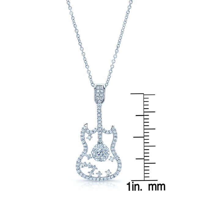 Diamond Guitar Pendant In 14k White Gold