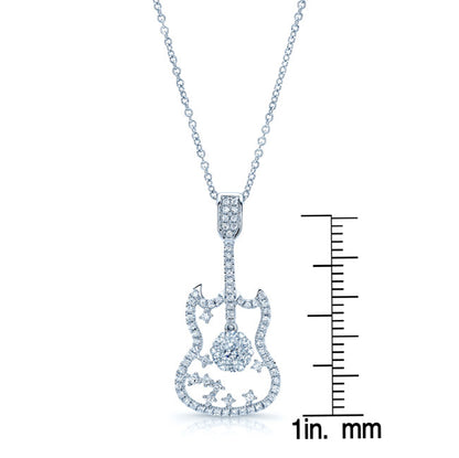 Diamond Guitar Pendant In 14k White Gold