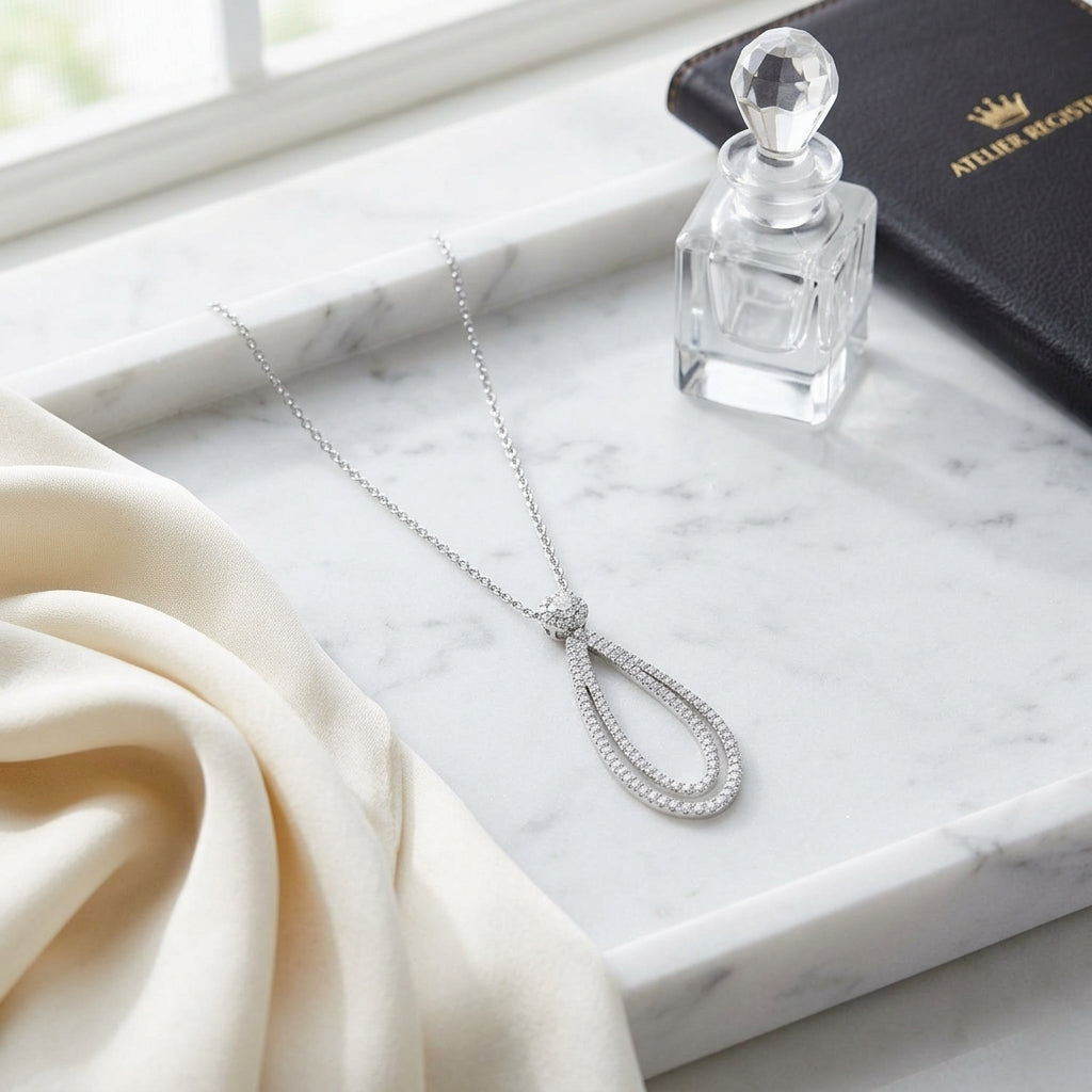 Diamond Elongated Tear Drop Pendant In 14k White Gold — atelier still life