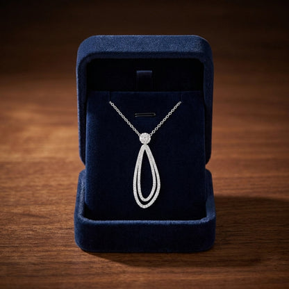 Diamond Elongated Tear Drop Pendant In 14k White Gold — gift presentation