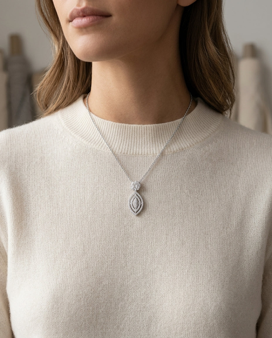 Diamond Marquise Pendant In 14k White Gold — editorial close-up