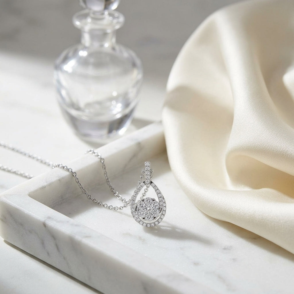 Diamond Tear Drop Basket Pendant In 14k White Gold — atelier still life