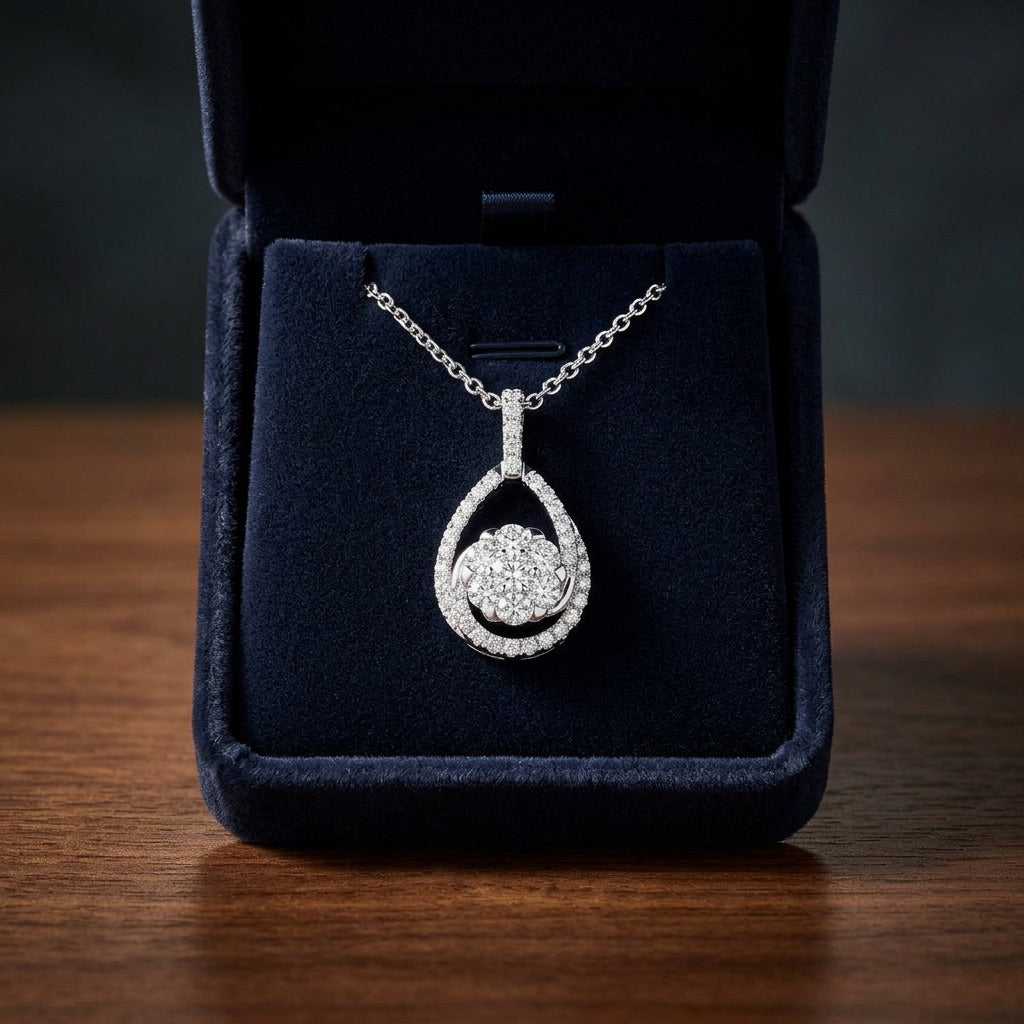Diamond Tear Drop Basket Pendant In 14k White Gold — gift presentation
