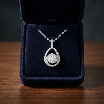 Diamond Tear Drop Basket Pendant In 14k White Gold — gift presentation