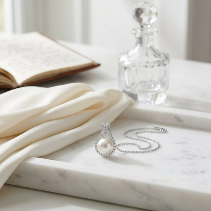 Fresh Water Pearl And Diamond Halo Pendnat In 14k White Gold — atelier still life