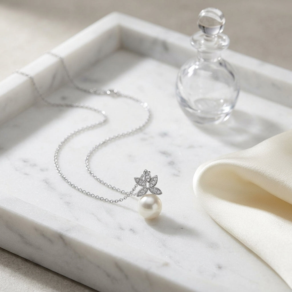 Fresh Water Pearl And Diamond Butterfly Pendant In 14k White Gold — atelier still life