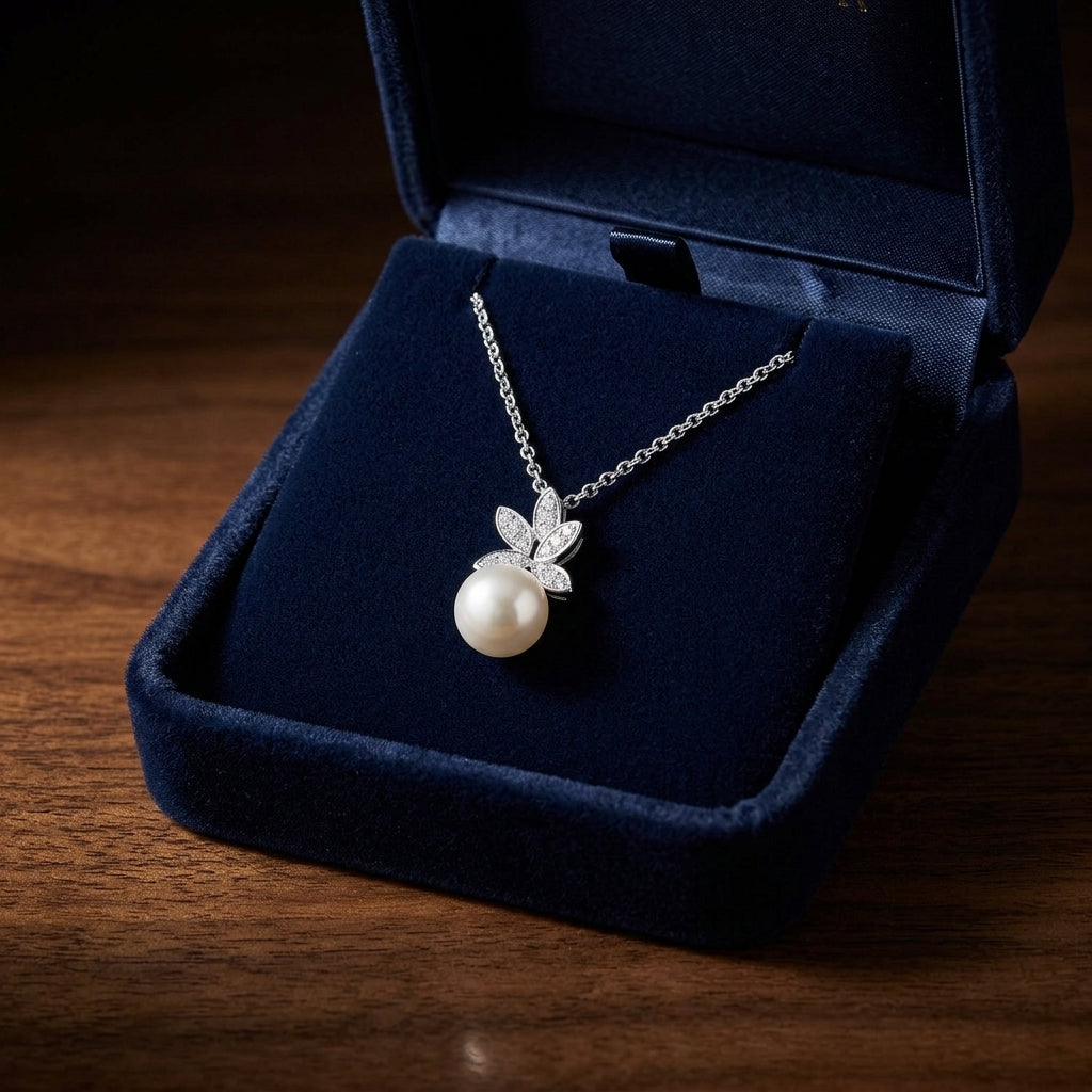 Fresh Water Pearl And Diamond Butterfly Pendant In 14k White Gold — gift presentation