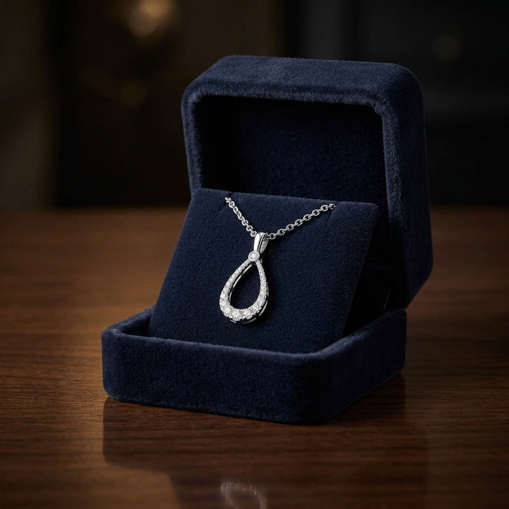 Diamond Tear Drop Pendant In 14k White Gold — gift presentation