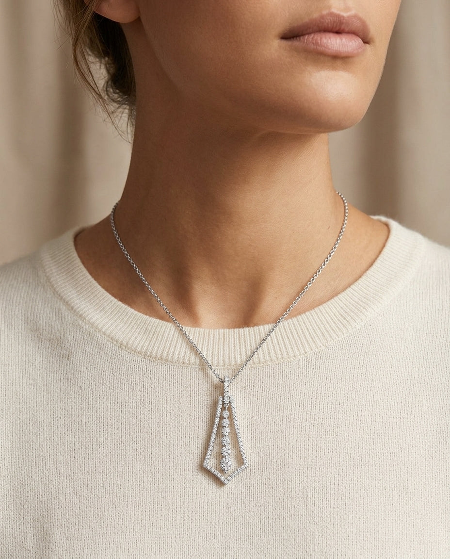 Diamond Kite-shape Pendant In 14k White Gold — editorial close-up
